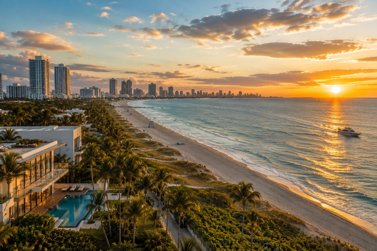 Aerial view of oceanfront estate and coastline