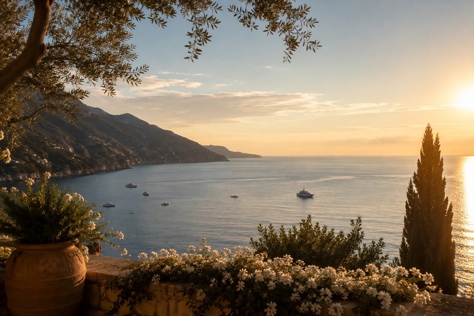 Mediterranean coastline at golden hour