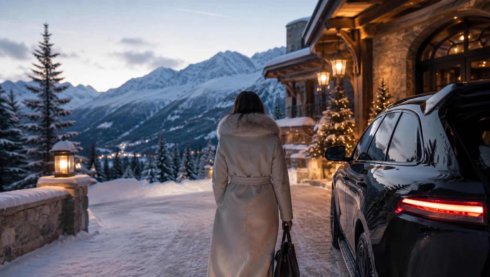 Arriving by helicopter at a mountain chalet